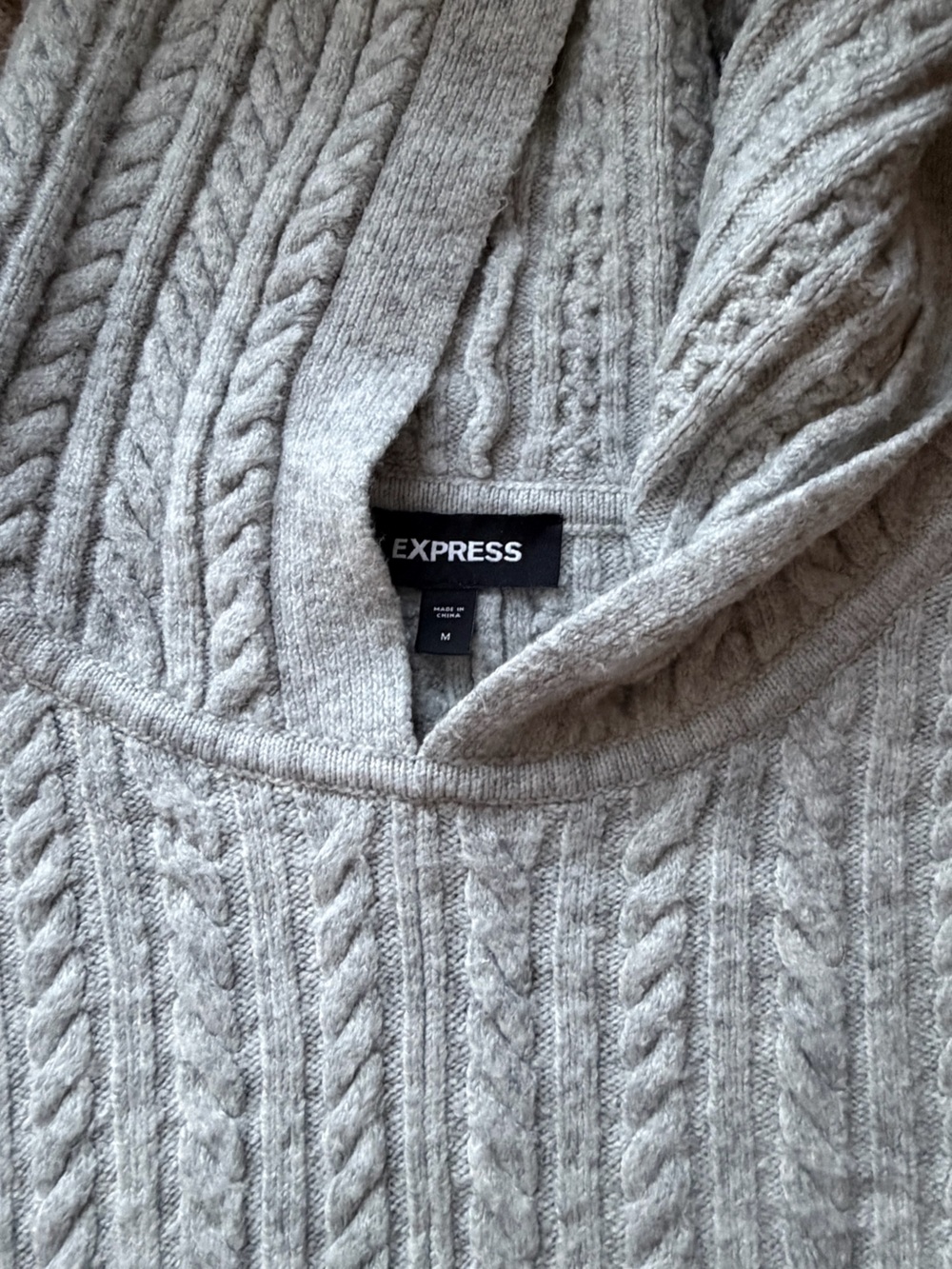 Express Light Gray Cable Knit Hooded Pullover - Picture 2 of 2